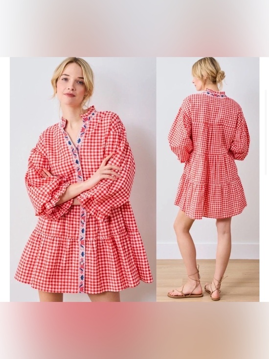 Printfresh Dresses & Skirts - Printfresh Rosalita Gingham Mini Tiered Dress Small Cotton